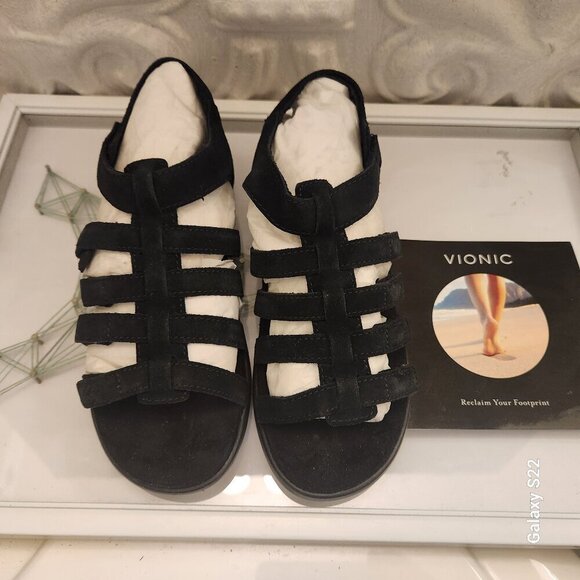 NEW Vionic Women's Palm Ritta Anklestrap Gladiator Orthotic Sandals Size 6 BLACK - Picture 1 of 10